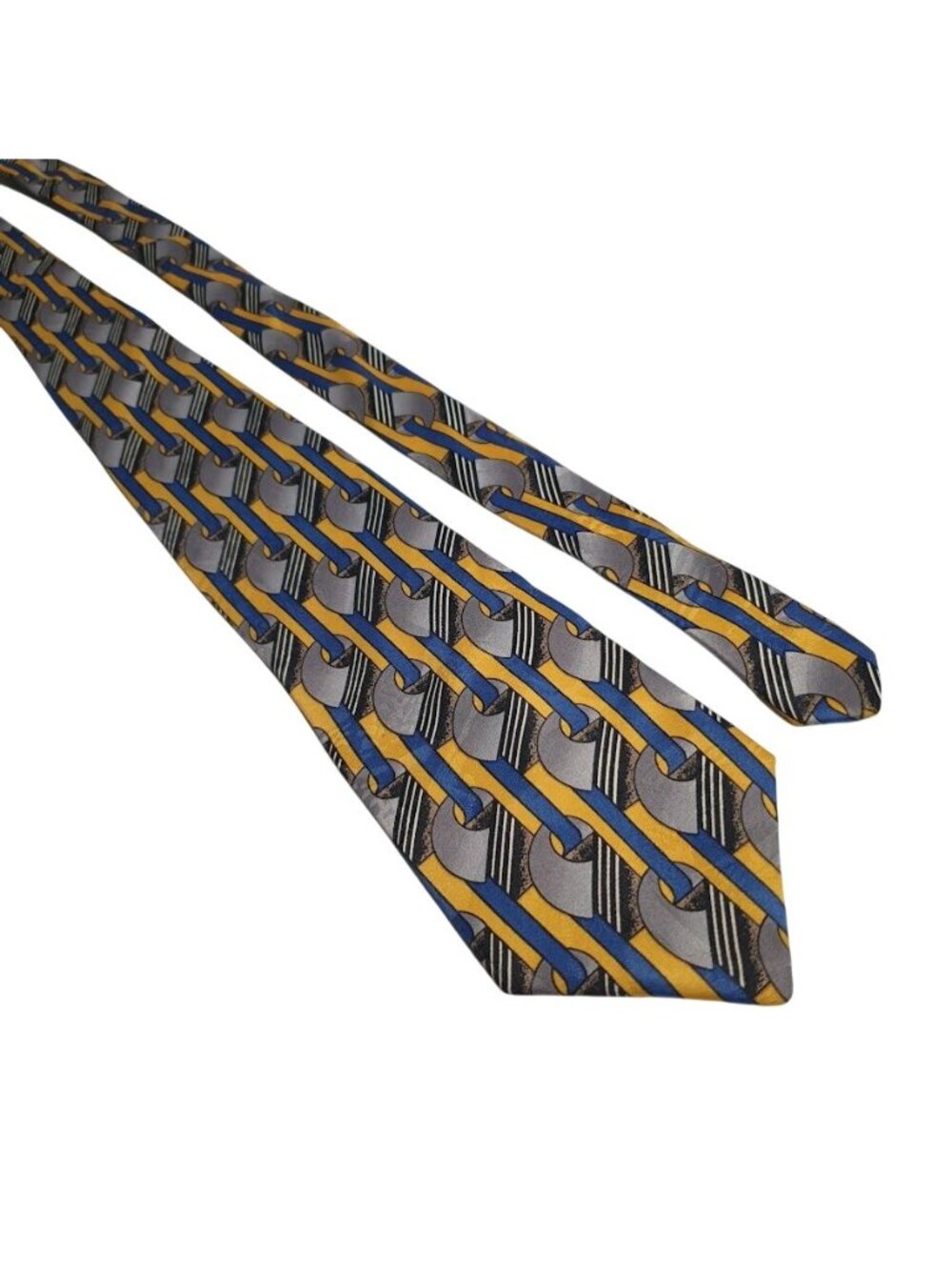Retro Geometric Print Ketch Men Polyester Neck Tie Yellow Blue Gray 56" x 3.75"